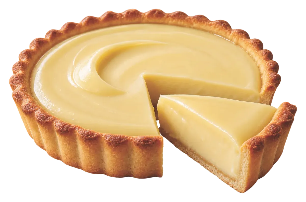 Kaynatma kremayla doldurulmuş, dilimi kesilmiş tart