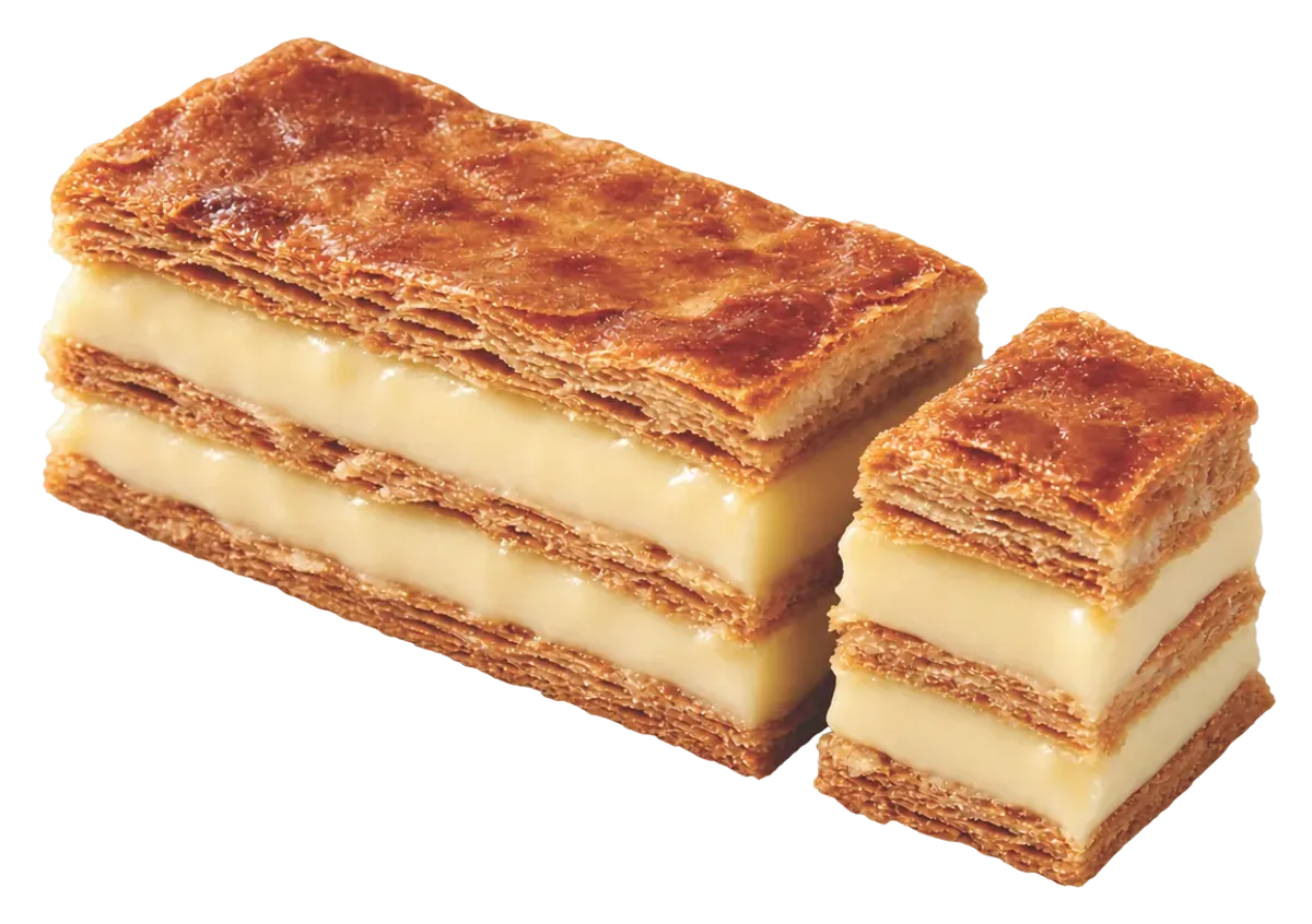 Mille-feuille slices filled with cooked custard cream