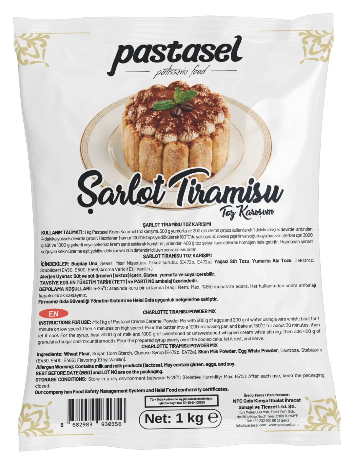 Pastasel Charlotte Tiramisu 1 kg folyo ambalajı